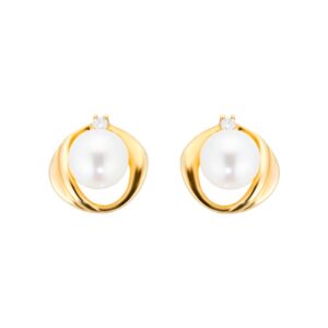 9ct Yellow Gold Fluid Pearl 0.04ct Stud Earrings