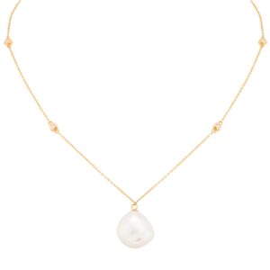 18ct Yellow Gold 0.10cttw Diamond & Baroque Pearl Pendant