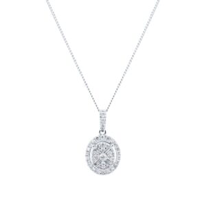 9ct White Gold 0.25ct Diamond Oval Cluster Pendant